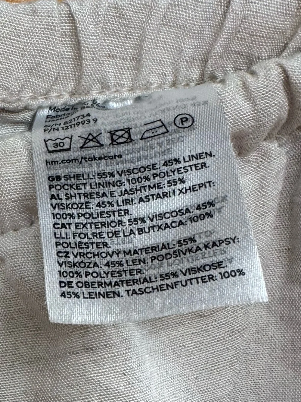 H&M Drawstring Pull On Linen Blend Wide Leg Pants Beige Oatmeal Sz Small